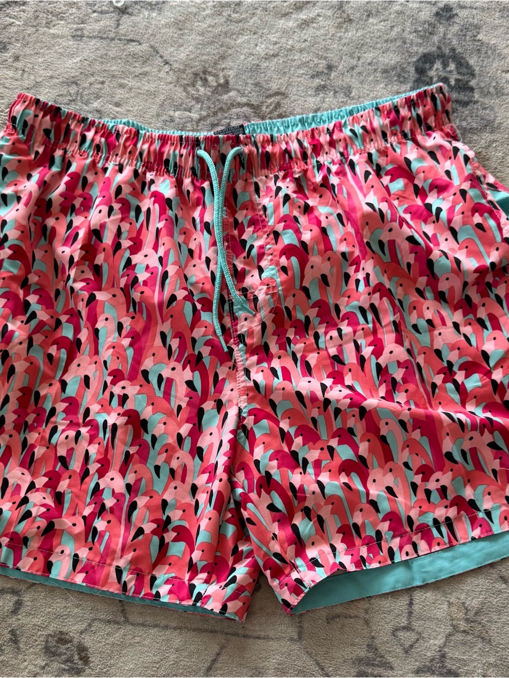 Men's Pink Flamingo Tropical Print Swim Board Shorts